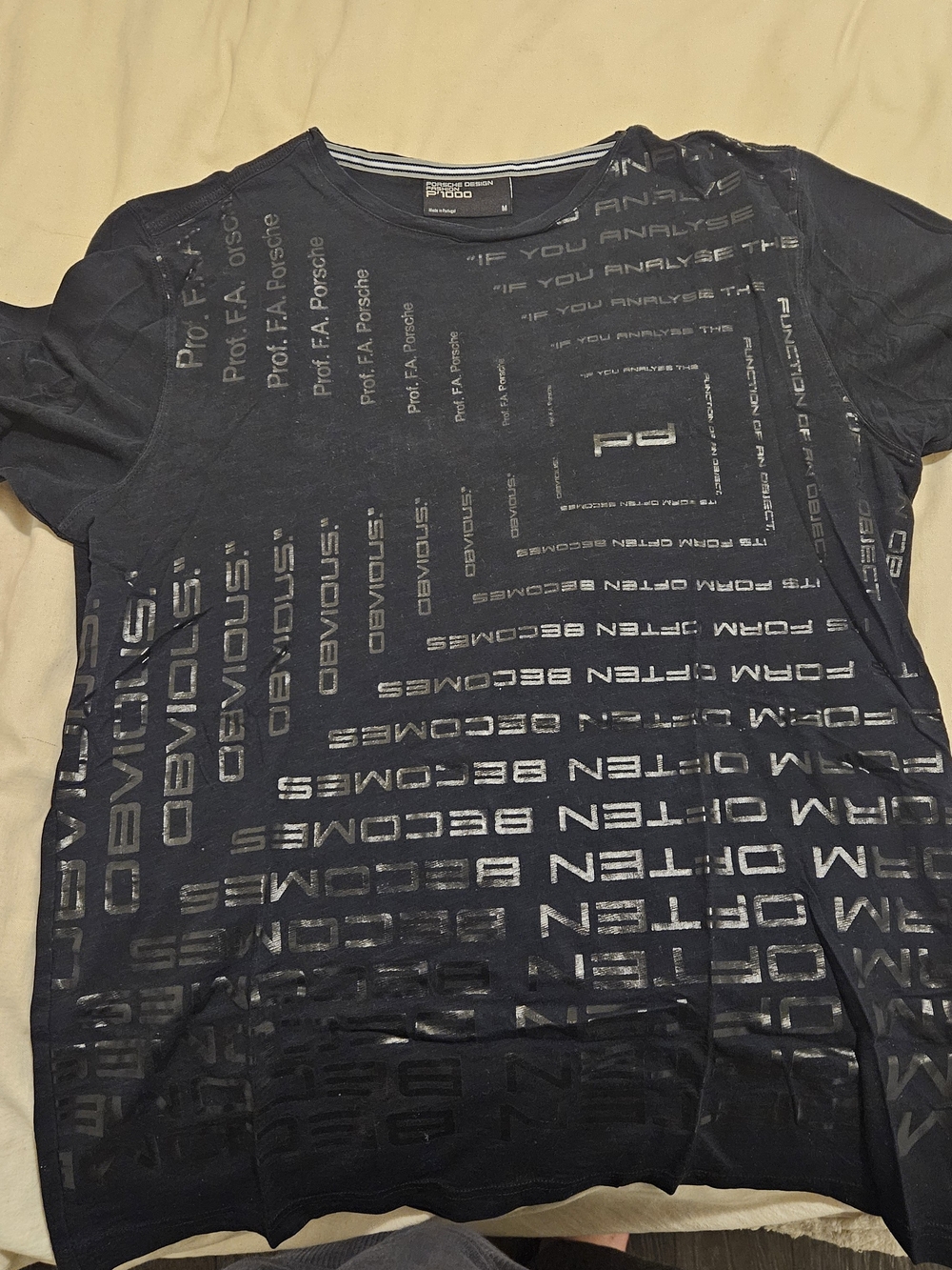 Porsche Design Navy Short-Sleeve Tee with Silver Text Print